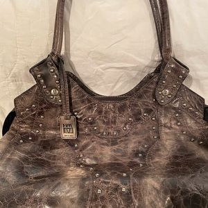 Frye distressed dark brown leather tote